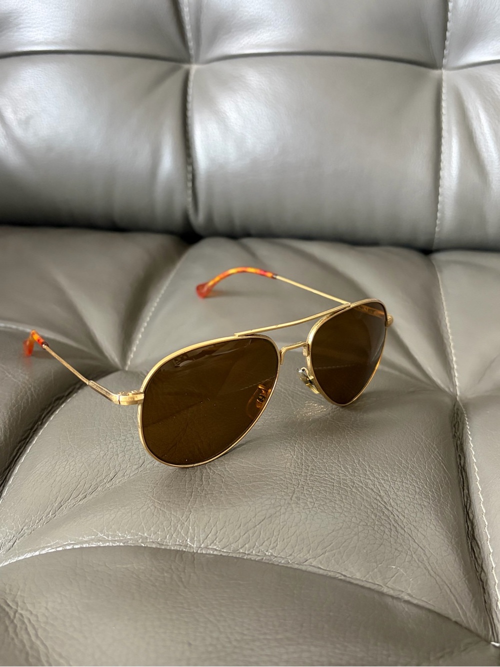 American Optical Vintage 1950 Gold Aviator Sunglasses with Brown Lenses 52-14